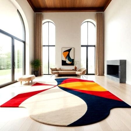 Handcrafted Red Navy Abstract Freeform Living Room Rug